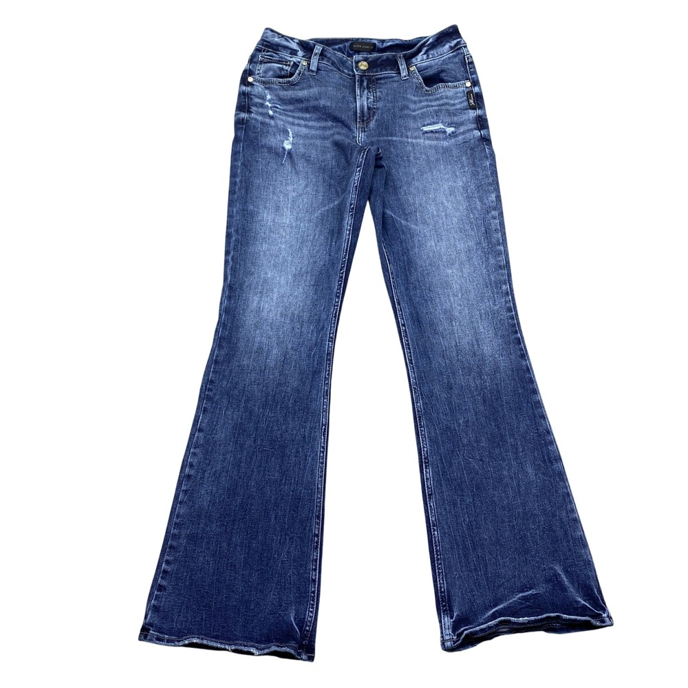 Silver Jeans Co Avery Bootcut Medium Wash Distressed Denim Sz‎ 30 Grunge Western